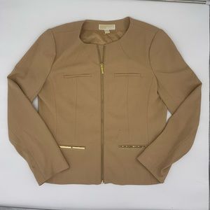 Michael Kors Zip Tan Blazer! Women’s Size 10 Pre Owned, Metal Detailing